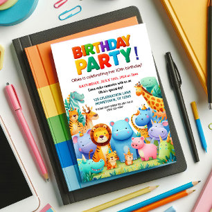 Convite de aniversário Colorida de Zoológicos