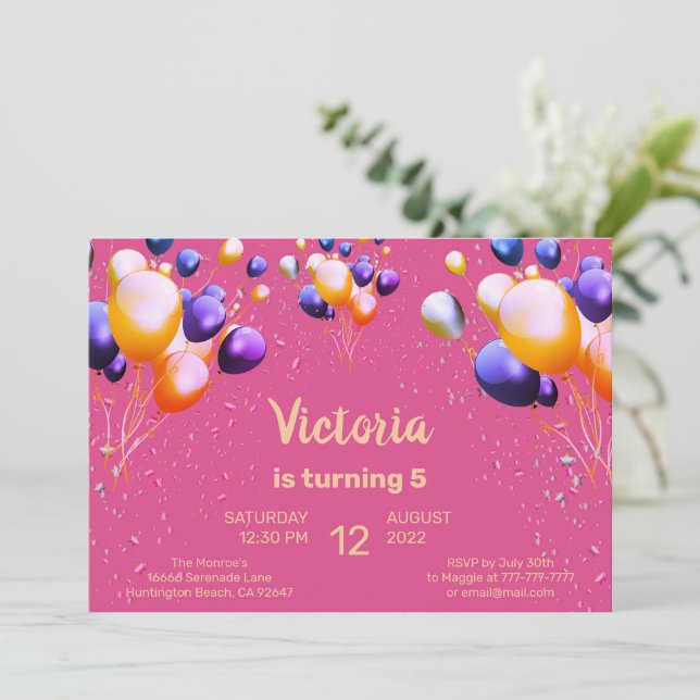 Convite de aniversário Colorida dos Balões (Em pé/Frente)