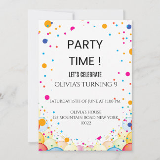 Convite de Aniversário Colorido Confete Editável