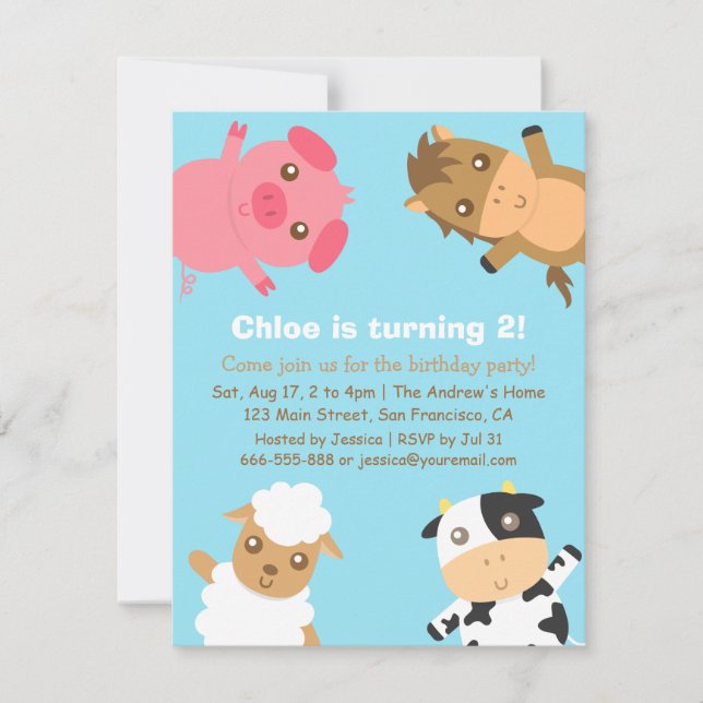 Convite de Aniversário Colorido de Animais da Faze (Frente)
