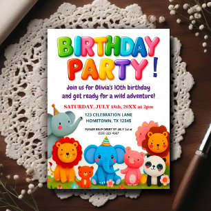 Convite de Aniversário Colorido de Animais do Zool