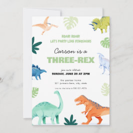 Convite de Aniversário Colorido de Dinossauro Três