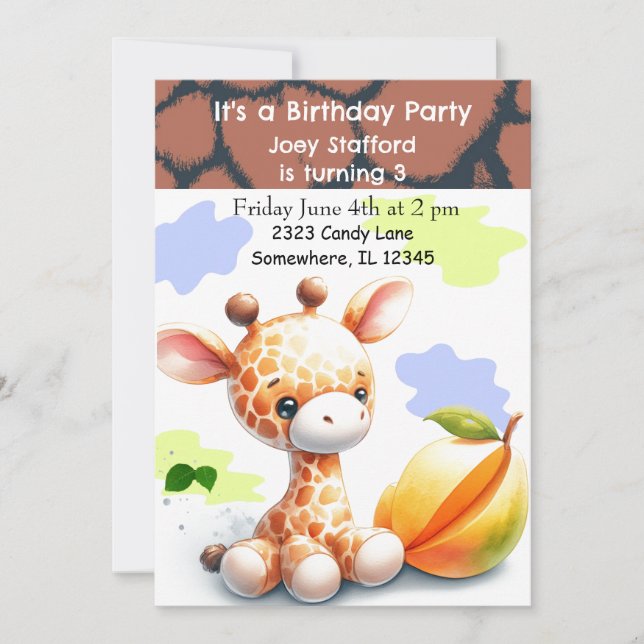 Convite de Aniversário Colorido de Girafa Bebê (Frente)