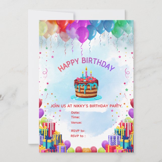 Convite de Aniversário Colorido e Feliz para Ediçã (Frente)