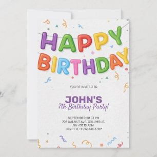Convite de aniversário colorido em tema festivo