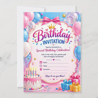 Convite de Aniversário Colorido – Festa Mágica