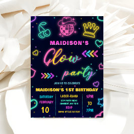 Convite de aniversário Colorido Neon de Festa Bril