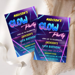 Convite de aniversário Colorido Neon de Festa Bril