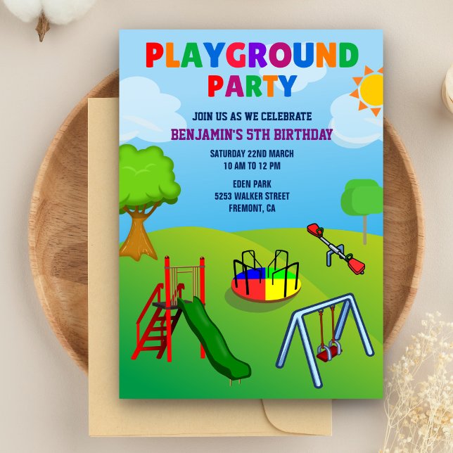 Convite de Aniversário Colorido para Parque Infant (Criador carregado)