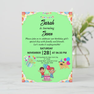Convite de aniversário Colorido Personalizável
