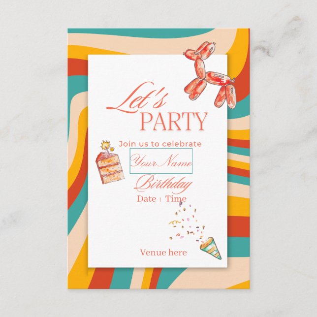 Convite de Aniversário Colorido "Vamos Festejar" (Frente)