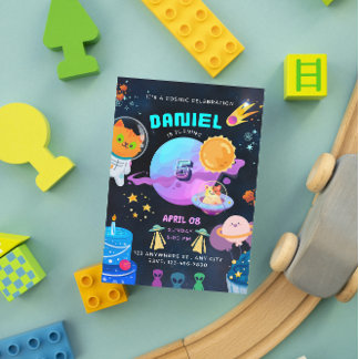 Convite de aniversário Colorir Espaço Negro