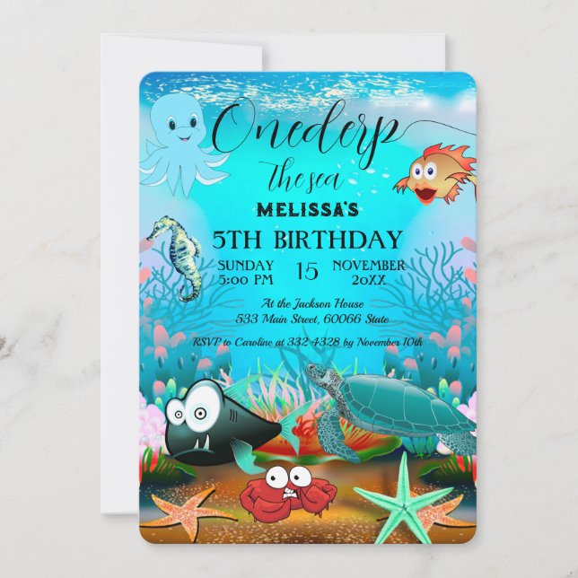 Convite de Aniversário com Animais Marinhos em Aqu (Frente)
