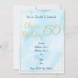 Convite de Aniversário com Aquarela Azul e Borda D