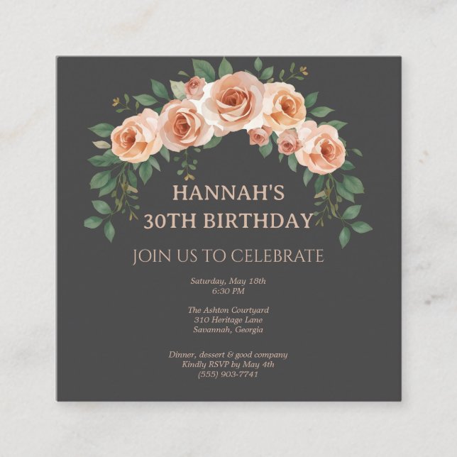 Convite de Aniversário com Arco Floral Elegante (Frente)
