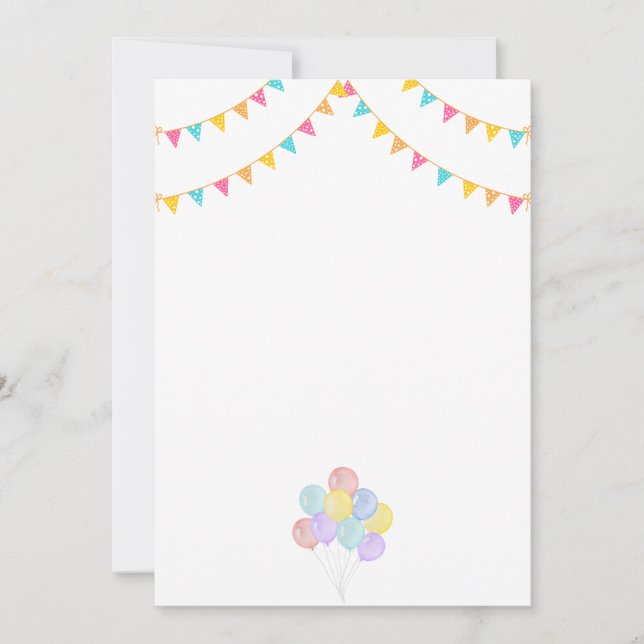 Convite de Aniversário com Balões Anúncio de Festa (Frente)
