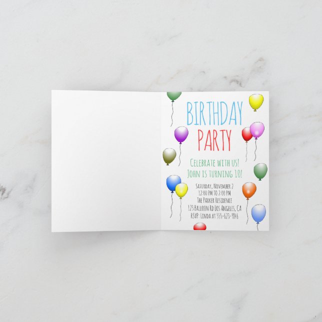 Convite de Aniversário com Balões Dobrados (Interior)