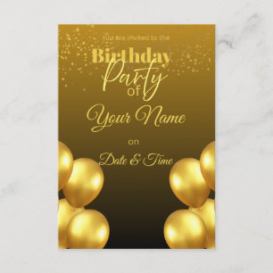Convite de Aniversário com Balões Dourados Luxuoso
