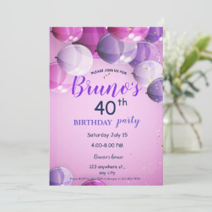 Convite de Aniversário com Balões e Confetes