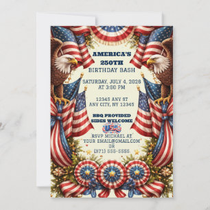 Convite de Aniversário com Bandeira Americana Patr