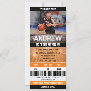 Convite de Aniversário com Bilhete de Basquete e u