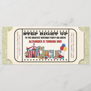 Convite de Aniversário com Bilhete de Circo Antigo