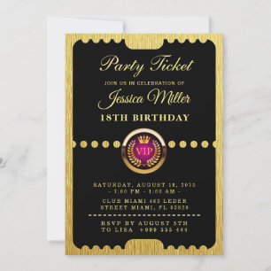 Convite de Aniversário com Bilhete de Festa VIP