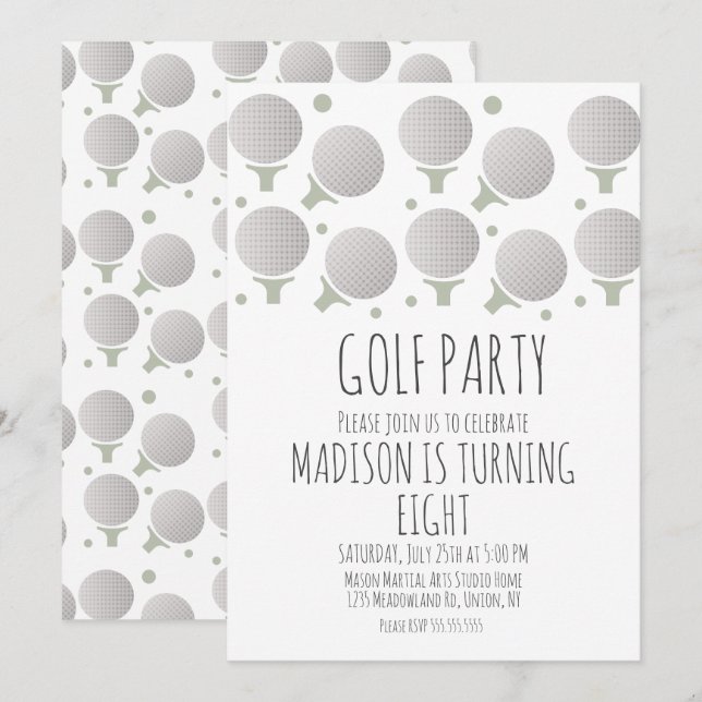 Convite de Aniversário com Bolas de Golfe em Minia (Frente/Verso)