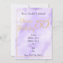 Convite de Aniversário com Borda Dourada e Aquarel