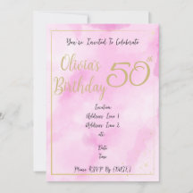 Convite de Aniversário com Borda Dourada e Aquarel