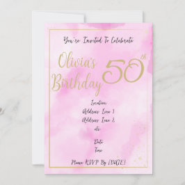 Convite de Aniversário com Borda Dourada e Aquarel