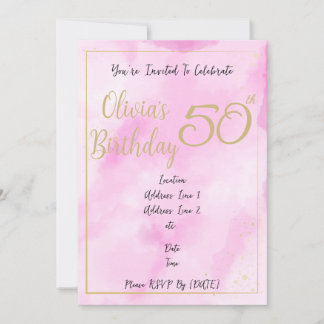 Convite de Aniversário com Borda Dourada e Aquarel