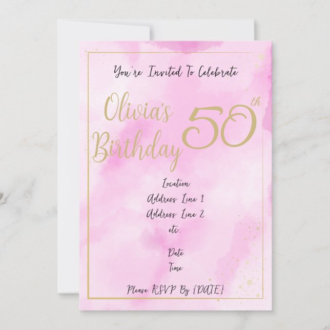 Convite de Aniversário com Borda Dourada e Aquarel (Frente)