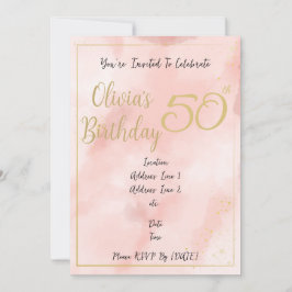 Convite de Aniversário com Borda Dourada e Aquarel