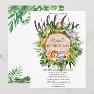 Convite de Aniversário com Brilho de Animais Selva