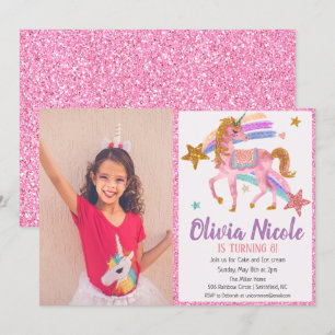 Convite de Aniversário com Brilho de Unicórnio com