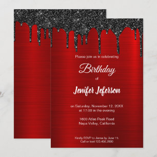 Convite de Aniversário com Brilho Vermelho Metálic