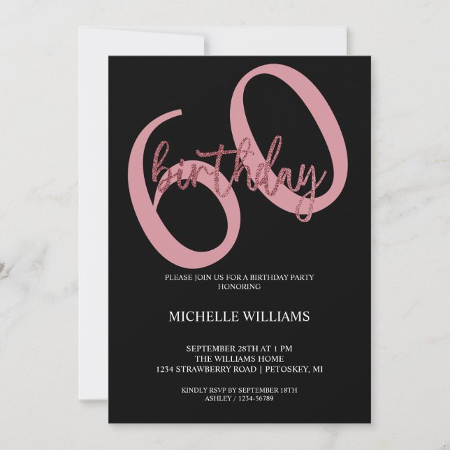 Convite de Aniversário com Caligrafia Rosa Brilhan (Frente)