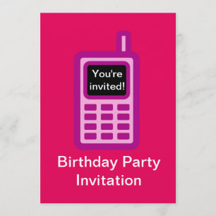 Convite de aniversário com celular rosa