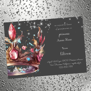Convite de aniversário com coroa de princesa real