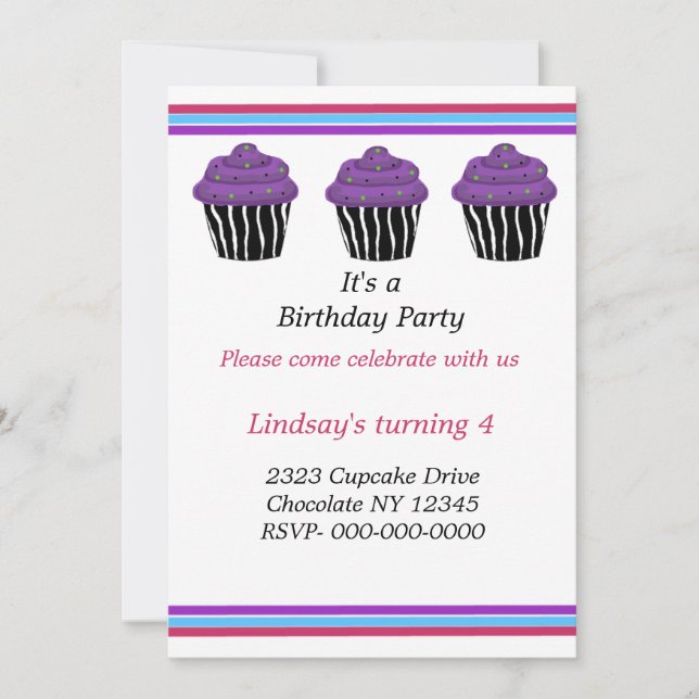 Convite de Aniversário com Cupcakes de Estampa de  (Frente)