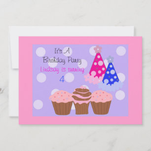 Convite de Aniversário com Cupcakes e Chapéus de F