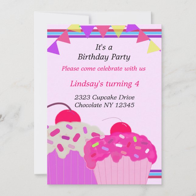 Convite de Aniversário com Cupcakes Elegantes (Frente)