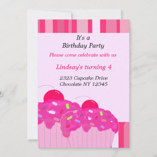 Convite de Aniversário com Cupcakes Rosa