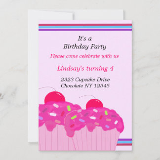 Convite de Aniversário com Cupcakes Rosa