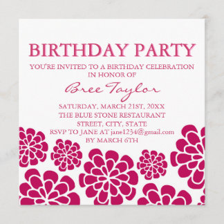Convite de Aniversário com Design de Flor Mod Pink