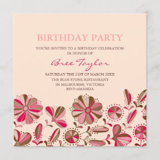 Convite de Aniversário com Design de Flor Retro Ro
