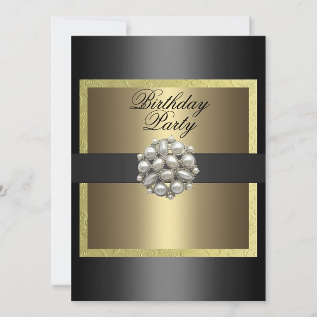 Convite de Aniversário com Design Pérola Preta e D (Frente)