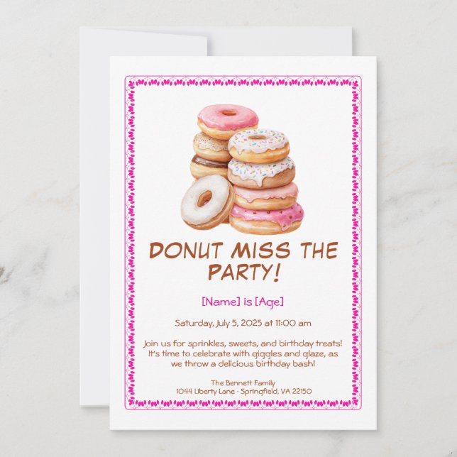 Convite de Aniversário com Donut – Colorido e Dive (Frente)