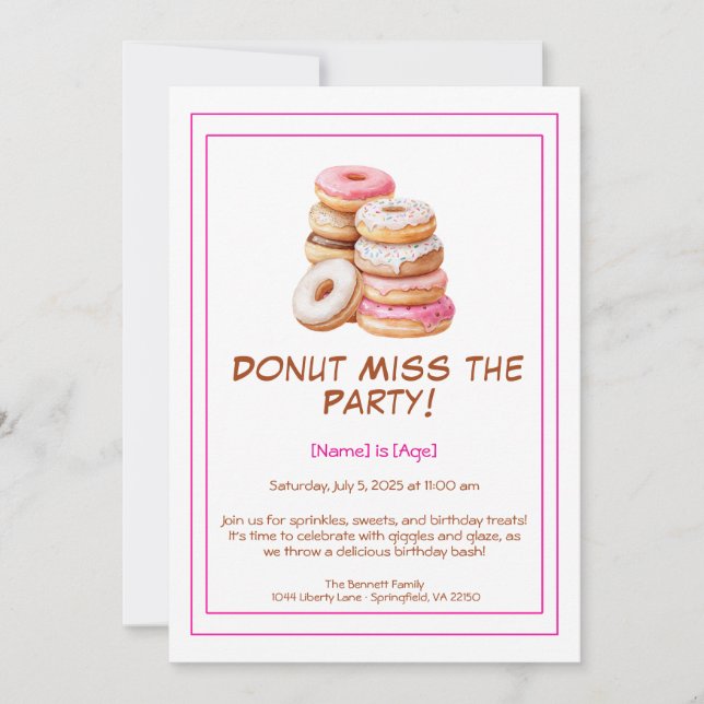 Convite de Aniversário com Donut – Colorido e Dive (Frente)